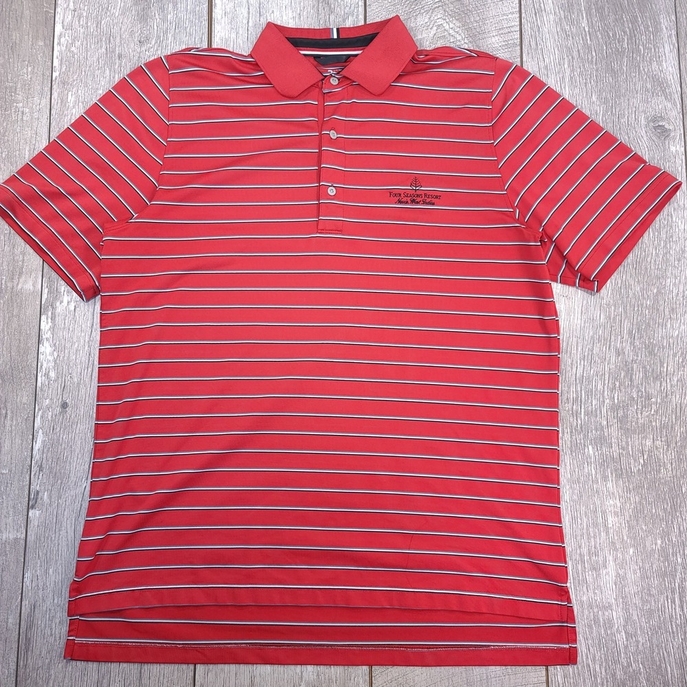 Zero Restriction Polo Shirt Mens L Red Striped Four Seasons Resort Tour Series